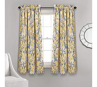Lush Decor Dolores Paire de Rideaux de fenêtre filtrant la lumière, 132,1 cm de Large x 160 cm de Long, Jaune - Rideaux en Toile - Imprimé Floral et Oiseaux - Rideaux de Campagne française - Cottage