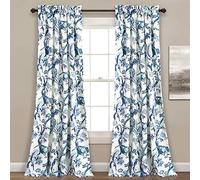 Lush Decor Dolores - Rideaux de Fenêtre Filtrant la Lumière, 132,1 cm x 241,3 cm, Bleu - Toile Imprimée Floral et Oiseaux - Campagne Française - Cottage