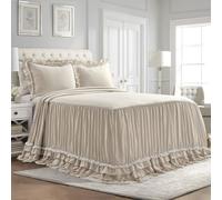 Lush Decor Ella - Parure de lit 3 pièces légère et Vintage Chic à Volants en Dentelle, Style Rustique pour Grand lit, Neutre