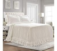 Lush Decor Ella - Parure de lit 3 pièces légère Vintage Chic en Dentelle à Volants de Style Rustique pour Grand lit, Blanc