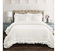 Lush Decor Ella - Parure de lit 3 pièces Vintage Chic en Dentelle à Volants, très Grand lit, Blanc et mélange de Polyester