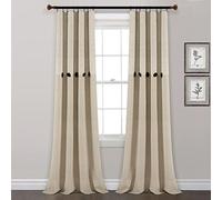 Lush Decor Ensemble de Rideaux de fenêtre en Coton tissé Beige et Lin de Style Ferme, Rayures à Boutons, Teint en Fil métallique (213,4 x 101,6 cm)