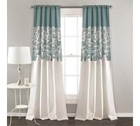 Lush Decor Ensemble de Rideaux occultants imprimés de Jardin pour Salon, Salle à Manger, Chambre à Coucher (Paire), 213,4 x 132,1 cm, Bleu