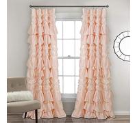 Lush Decor Kemmy Curtain | Panneau de fenêtre texturé à Volants de Style Shabby Chic pour Salon, Salle à Manger, Chambre à Coucher (Simple), 213,4 x 132,1 cm, Rose pêche
