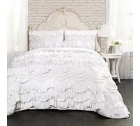 Lush Decor Kemmy Parure de lit 3 pièces texturée à Volants pour lit Double King Size - Blanc