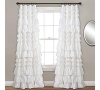 Lush Decor Kemmy Rideau de fenêtre texturé à Volants de Style Shabby-Chic pour Salon, Salle à Manger, Chambre à Coucher (Simple), 213,4 x 132,1 cm, Blanc