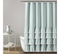 Lush Decor Lace Ruffle Shower Curtain, 72" x 72", Blue Ella Rideau de Douche à Volants en Dentelle Bleu 183 x 183 cm, Polyester, W 72" x L 72" (1 Panels)