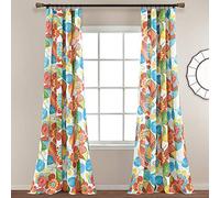 Lush Decor Layla Lot de 2 Rideaux de fenêtre en Polyester, Orange et Bleu, 132,1 cm de Large x 213,4 cm de Long