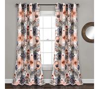 Lush Decor Leah Floral Œillet Isolant, Polyester, Corail et Gris, 132,1 cm de Large x 241,3 cm de Long