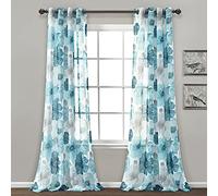 Lush Decor Leah Lot de 2 Rideaux de fenêtre Transparents à Motif Floral - 132,1 cm de Large x 213,4 cm de Long - Bleu - Motif Floral coloré - pour Chambre à Coucher, Salon et Salle à Manger