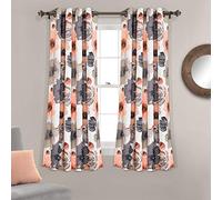 Lush Decor Leah Paire de Rideaux de fenêtre filtrant la lumière avec œillets isolants Floraux, 132,1 cm de Large x 160 cm de Long, Corail et Gris