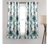 Lush Decor Leah Paire de Rideaux de fenêtre filtrants pour Salon, Chambre et Salle à Manger, Motif Floral printanier Aquarelle Bleu, 132,1 x 160 cm (l x L)