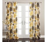 Lush Decor Leah Paire de Rideaux de fenêtre occultants à œillets isolants Floraux, 132,1 cm de Large x 304,8 cm de Long, Jaune et Gris