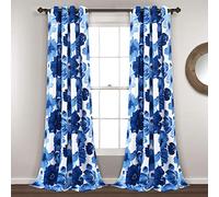 Lush Decor Leah Paire de Rideaux isolants à œillets Motif Floral Bleu Marine et Blanc, 132,1 x 241,3 cm (l x L)