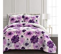 Lush Decor Leah Parure de lit 3 pièces, Gris et Violet, Grand lit