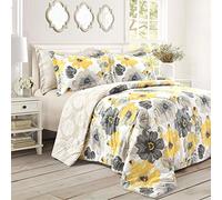 Lush Decor Leah Parure de lit 6 pièces, Jaune et Gris, très Grand lit