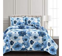 Lush Decor Leah Parure de lit réversible 3 pièces, Bleu Marine et Blanc, lit Double/Grand lit