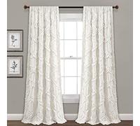 Lush Decor, Lot de 2 Rideaux de fenêtre texturés à Volants en Diamant pour Salon, Salle à Manger, Chambre à Coucher (Paire), 213,4 x 137,2 cm, Blanc