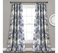 Lush Decor Lot de Rideaux occultants en Polyester avec imprimé Floral et Oiseaux pour Salon, Salle à Manger, Chambre à Coucher (Paire), 213,4 x 132,1 cm, Bleu Marine, 132,1 x 213,4 cm (l x L)
