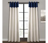 Lush Decor Milo Paire de Rideaux de fenêtre en Lin, 213,4 x 132,1 cm, Bleu Marine et Blanc cassé, Bleu Marine