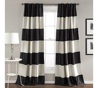 Lush Decor Montego Lot de 2 Rideaux de fenêtre rayés pour Salon, Salle à Manger, Chambre à Coucher, 213,4 x 132,1 cm, Noir