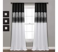 Lush Decor Night Sky Panneau de Rideau de fenêtre Simple, 106,7 cm de Large x 241,3 cm de Long, Noir et Blanc - Rideaux à Paillettes - Design Scintillant et Bloc de Couleurs - Décoration Glamour