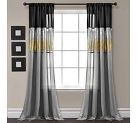 Lush Decor Night Sky Panneau de rideau de fenêtre simple, 106,7 cm de large x 241,3 cm de long, noir et gris, rideaux à paillettes - Design scintillant et bloc de couleurs - Décoration glamour moderne
