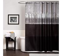 Lush Decor Night Sky Rideau de Douche Simple, 182,9 cm de Large x 182,9 cm de Long, Noir et Gris - Rideau de Douche à Paillettes - Rideau de Bain à Paillettes - Rideau de Bain Glamour Moderne pour