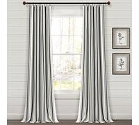 Lush Decor Paire de Rideaux de fenêtre en Coton Teint à Rayures de Style Ferme, 106,7 cm de Large x 213,4 cm de Long, Noir - Charme Rustique Classique et Moderne - Tissu en Coton respectueux de