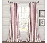 Lush Decor Paire de Rideaux de fenêtre en Coton Teint à Rayures de Style Ferme, 106,7 cm de Large x 213,4 cm de Long, Rouge - Charme Rustique Classique et Moderne - Tissu en Coton respectueux de
