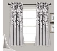Lush Decor Paire de Rideaux de fenêtre filtrant la lumière avec Motif Fleur pleureuse, 132,1 cm de Large x 160 cm de Long + tête de 5,1 cm, Gris - Charmants Rideaux Floraux Modernes pour Salon, Salle