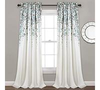 Lush Decor Paire de Rideaux de fenêtre filtrant la lumière avec Motif Fleur pleureuse, 132,1 cm de Large x 213,4 cm de Long + tête de 5,1 cm, Bleu et Gris - Charmants Rideaux Floraux Modernes pour