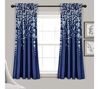 Lush Decor Paire de rideaux de fenêtre filtrant la lumière avec motif fleur pleureuse, 132,1 cm de large x 160 cm de long + tête de 5,1 cm, bleu marine - Charmants rideaux floraux modernes pour salon,