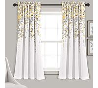 Lush Decor Paire de Rideaux de fenêtre filtrant la lumière avec Motif Fleur pleureuse, 132,1 cm de Large x 160 cm de Long + tête de 5,1 cm, Jaune et Gris - Charmants Rideaux Floraux Modernes pour