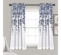 Lush Decor Paire de Rideaux de fenêtre filtrant la lumière avec Motif Fleur pleureuse, 132,1 cm de Large x 160 cm de Long + tête de 5,1 cm, Bleu Marine et Bleu - Charmants Rideaux Floraux Modernes