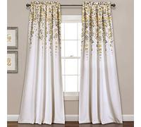 Lush Decor Paire de Rideaux de fenêtre filtrant la lumière avec Motif Fleur pleureuse, 132,1 cm de Large x 241,3 cm de Long + tête de 5,1 cm, Jaune et Gris - Charmants Rideaux Floraux Modernes pour