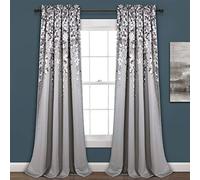 Lush Decor Paire de Rideaux de fenêtre filtrant la lumière avec Motif Fleur pleureuse, 132,1 cm de Large x 241,3 cm de Long + tête de 5,1 cm, Gris - Charmants Rideaux Floraux Modernes pour Salon,