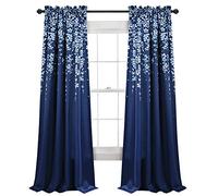 Lush Decor Paire de Rideaux de fenêtre filtrant la lumière avec Motif Fleur pleureuse, 132,1 x 213,4 cm + tête de tête de 5,1 cm, Bleu Marine - Charmants Rideaux Floraux Modernes pour Salon, Salle à