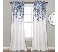 Lush Decor Paire de Rideaux de fenêtre filtrant la lumière avec Motif Fleur pleureuse, 132,1 x 213,4 cm + tête de tête de 5,1 cm, Bleu Marine et Bleu, charmants Rideaux Floraux Modernes pour Salon,