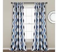 Lush Decor Paire de Rideaux de fenêtre filtrant la lumière géométrique du Milieu du siècle, 213,4 cm de Long x 132,1 cm de Large, Bleu et Gris