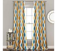Lush Decor Paire de Rideaux de fenêtre filtrant la lumière géométrique du Milieu du siècle, 274,3 cm de Long x 132,1 cm de Large, Turquoise et Orange