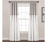 Lush Decor Panneau de Rideau de fenêtre à Boutons 100% doublés en Lin pour lit Simple, 101,6 cm de Large x 213,4 cm de Long, Gris et Blanc - Rideaux occultants - Couleurs contrastées - Rideaux de