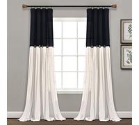 Lush Decor Panneau de Rideau de fenêtre à Boutons en Lin (Panneau Simple), 274,3 cm (L) x 101,6 cm (L), Noir et Blanc
