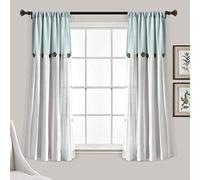 Lush Decor Panneau de Rideau de fenêtre à Boutons en Lin - Panneau Simple - Rideau Moderne de Ferme - Design plissé aux Couleurs contrastées avec Bouton en cosse de Noix de Coco - 101,6 cm de Large x