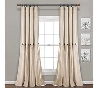 Lush Decor Panneau de Rideau de fenêtre à Boutons en Lin pour lit Simple, 101,6 x 274,3 cm (l x L), Lin foncé - Rideaux de Campagne - Décor Rustique - Rideaux de Style Rustique Moderne pour Salon,