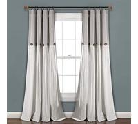 Lush Decor Panneau de Rideau de fenêtre à Boutons en Lin, Simple, 101,6 x 241,3 cm (l x L), Gris et Blanc - Rideaux de Campagne - Décor Rustique - Rideaux de Ferme Modernes à Blocs de Couleurs pour
