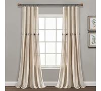 Lush Decor Panneau de Rideau de fenêtre à Boutons en Lin, Simple, 101,6 x 241,3 cm (l x L), Lin foncé - Rideaux de Campagne - Décor Rustique - Rideaux de Style Rustique Moderne pour Salon, Chambre à