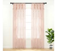 Lush Decor Panneau de Rideau de fenêtre en Coton texturé macramé bohème, Panneau Simple, 101,6 cm de Large x 213,4 cm de Long, Rose poudré - Rideau de Porte - Séparateur de pièce, Mariage ou