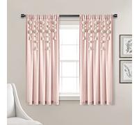Lush Decor Panneau de Rideau de fenêtre en Lin avec Pompons bohème (Panneau Simple), 160 cm (L) x 132,1 cm (l), Rose poudré
