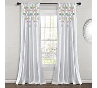 Lush Decor Panneau de Rideau de fenêtre en Lin avec Pompons de Style bohème (Panneau Simple), 213,4 cm (L) x 132,1 cm (L), Turquoise et épingles